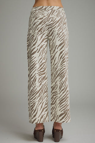 Cleo Zebra Pants – cream and black zebra print wide leg pants