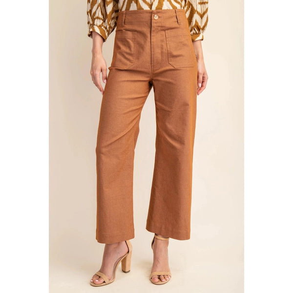 Ankel Cropped Pants, Brown - The Pointe Boutique