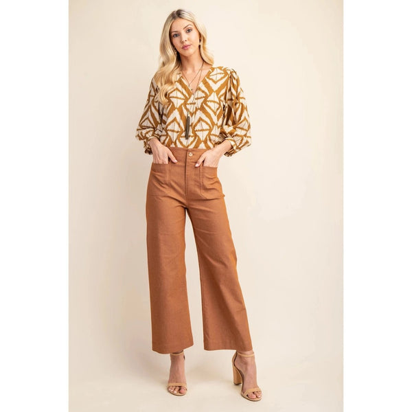 Ankel Cropped Pants, Brown - The Pointe Boutique