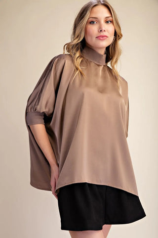 Allie Rae Mocha Mock Neck Top