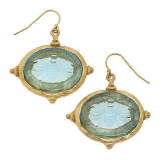 Aqua Venetian Glass Bee Intaglio Earrings 1580AQ - The Pointe Boutique