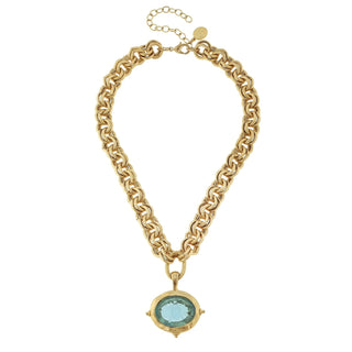 Aqua Venetian Glass Bee Intaglio on Gold Chain Necklace 3580AQ - The Pointe Boutique