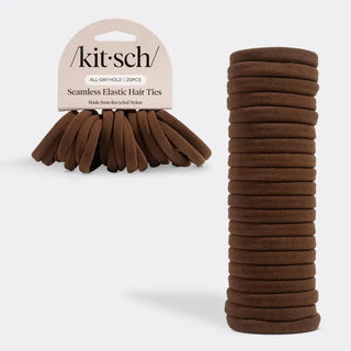 Recycled Fabric Seamless Hair Elastics 20pc Set - Chocolate - Kitsch - The Pointe Boutique