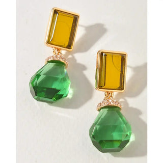 Rhinestone Geometric Drop Earrings-Green