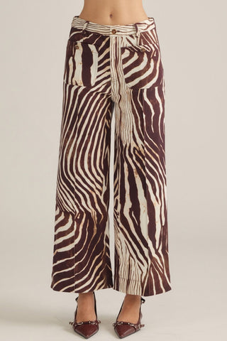 Karla Zebra Print Wide Leg Pants – brown and cream zebra print wide leg pants with a tie waist
