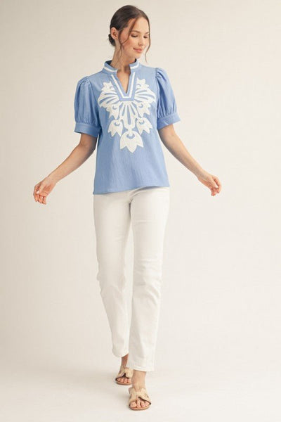 Baroque Floral Applique Detail Top - The Pointe Boutique