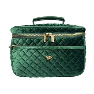 emerald quilted velvet train case