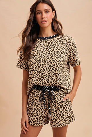 Daisy Leopard Short Set – leopard print tee and drawstring shorts set