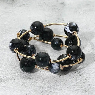 Black 3PCS - Bold Beaded Wire Beaded Stretch Multi Layered Bracelets - The Pointe Boutique