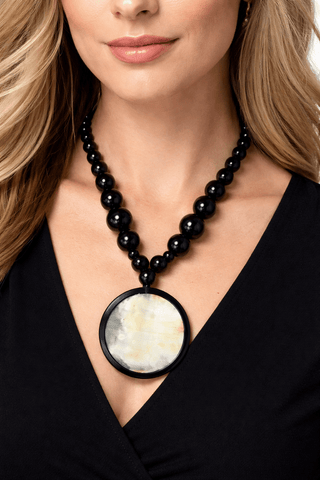 Black Beaded Pendant Statement Necklace - The Pointe Boutique