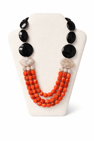 Black & Coral Multi - Strand Statement Necklace - The Pointe Boutique