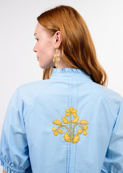 Block Embroidery Blue Dress - The Pointe Boutique