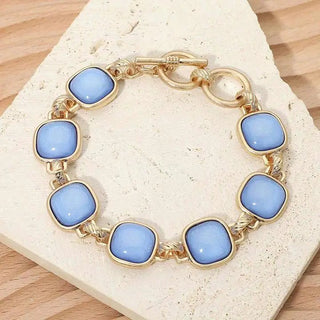 Blue Bold Square Stone Link Toggle Bracelet - The Pointe Boutique