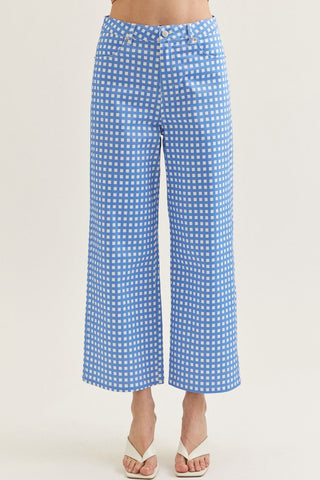 Blue Checkered Wide Leg Pants - The Pointe Boutique