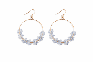 Blue Floral Hoop Gold Earrings - The Pointe Boutique