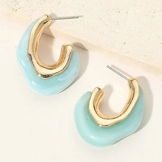 Blue Gold Chunky Sculpted Marbled Resin Hoop Earrings - The Pointe Boutique