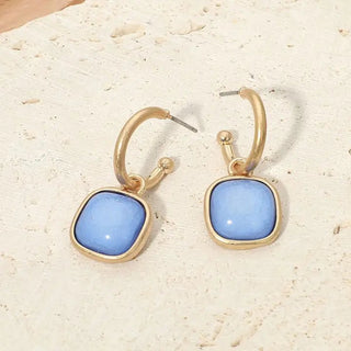 Blue Square Stone Drop Hoop Earrings - The Pointe Boutique