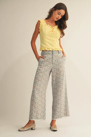 Blue Washed Spring Floral Denim Pants - The Pointe Boutique