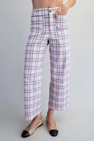 Blush Pink Plaid Printed Straight Leg Pants - The Pointe Boutique