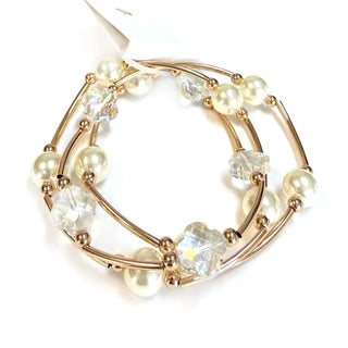 Bracelet Trio in Cream Pearl, Clover Glass Bead Statement - The Pointe Boutique
