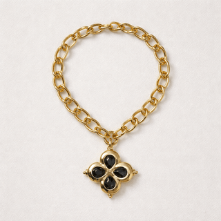 Brown Stone Clover Necklace 16 inches + 3 inch chain Genuine stone, Triple - plated 24K gold 3148BR - The Pointe Boutique