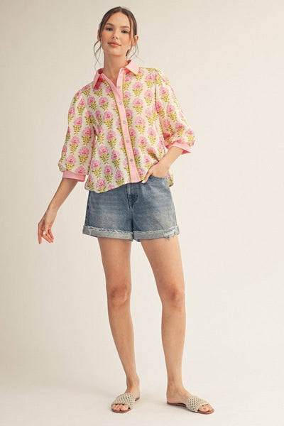 Button Down Lovely Floral Top - The Pointe Boutique