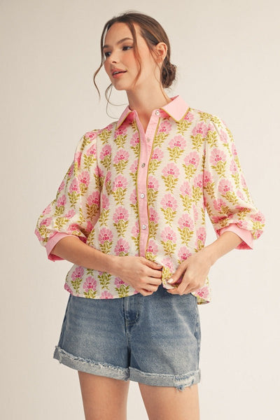 Button Down Lovely Floral Top - The Pointe Boutique