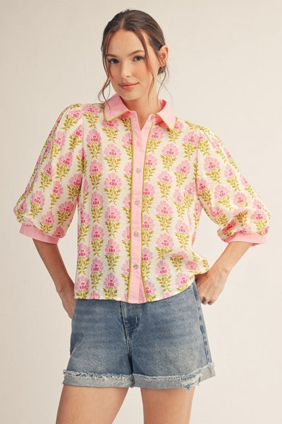 Button Down Lovely Floral Top - The Pointe Boutique