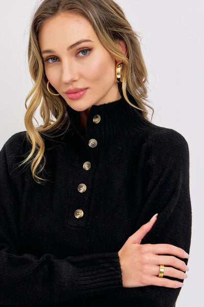Buttoned High Collar Sweater - The Pointe Boutique