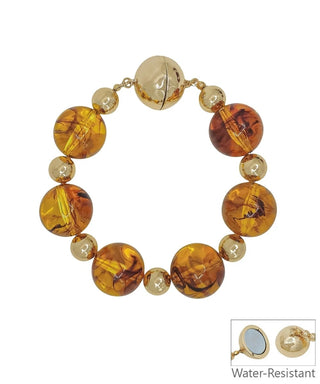 amber marble stone and gold ball stretch bracelet