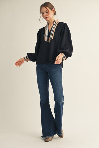 Beth Dawn Plaid Black Long Sleeve Top