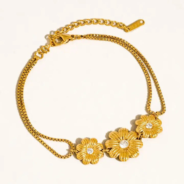 Camellia 18K Gold Non - Tarnish CZ Flower Chain Bracelet - The Pointe Boutique