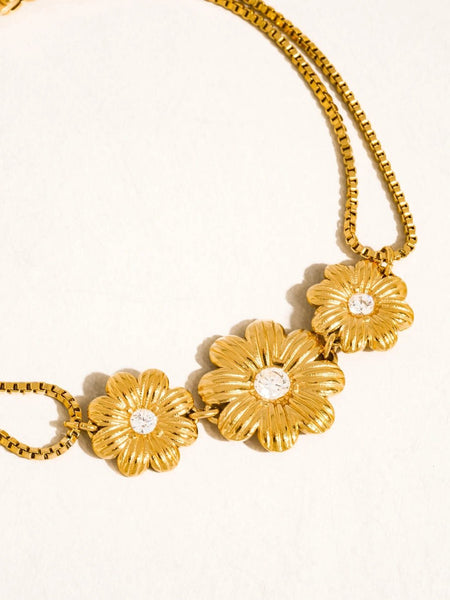 Camellia 18K Gold Non - Tarnish CZ Flower Chain Bracelet - The Pointe Boutique