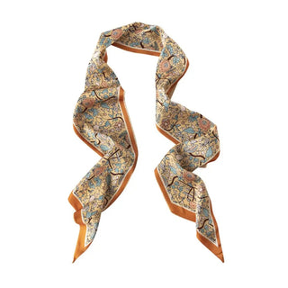 orange colorful print skinny neck scarf