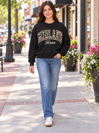 Black Midland Texas sweatshirt with leopard print MIDLAND letters