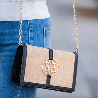 Cecilia Circle Logo Handbag Natural Black - The Pointe Boutique