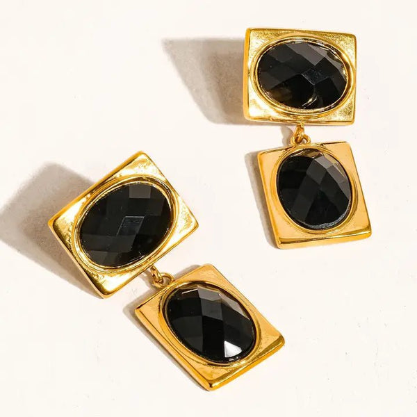 Chance 18K Gold Non - Tarnish Square Stone Earring - The Pointe Boutique
