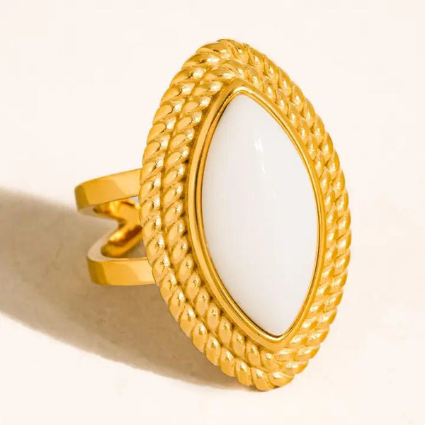 Charmelle 18K Gold Non - Tarnish Vintage Oval Stone Ring - The Pointe Boutique