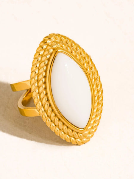 Charmelle 18K Gold Non - Tarnish Vintage Oval Stone Ring - The Pointe Boutique