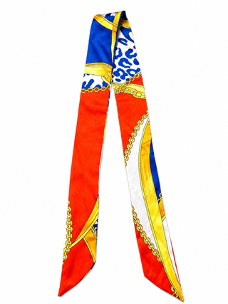 orange blue and yellow print skinny twilly scarf