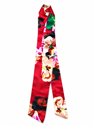 red and pink print skinny twilly scarf