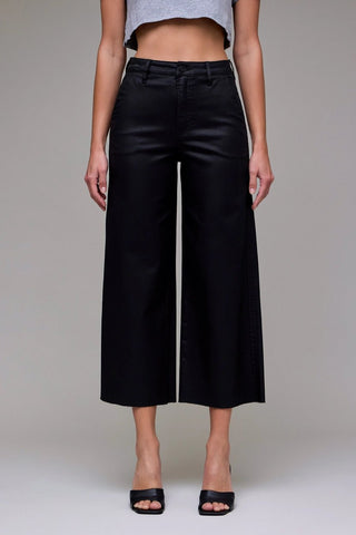 Coated Cropped Relaxed Trouser Wide Leg Black - The Pointe Boutique