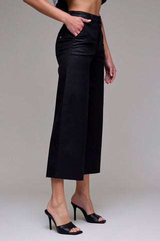 Coated Cropped Relaxed Trouser Wide Leg Black - The Pointe Boutique