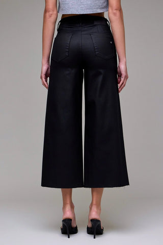 Coated Cropped Relaxed Trouser Wide Leg Black - The Pointe Boutique