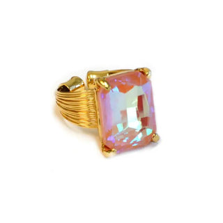 Coral AB Square Glass Cushion Cut Cocktail Adjustable Wire Ring - The Pointe Boutique