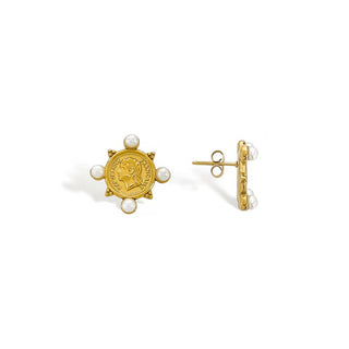 gold flower stud earrings with pearl