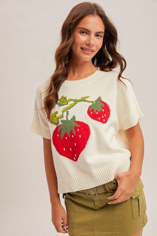 Crewneck Short Sleeve Strawberry Sweater - The Pointe Boutique