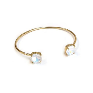 Cuff Wire Bangle For Women and Girls w/ Glass Stone Accent Pastel White - The Pointe Boutique