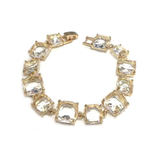 Cushion Cut Glass Crystal Linked Station Bracelet Gold Clear - The Pointe Boutique