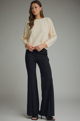 The Lucille Cream Studded Sweater – cream knit sweater, crew neck, long sleeves, relaxed fit
